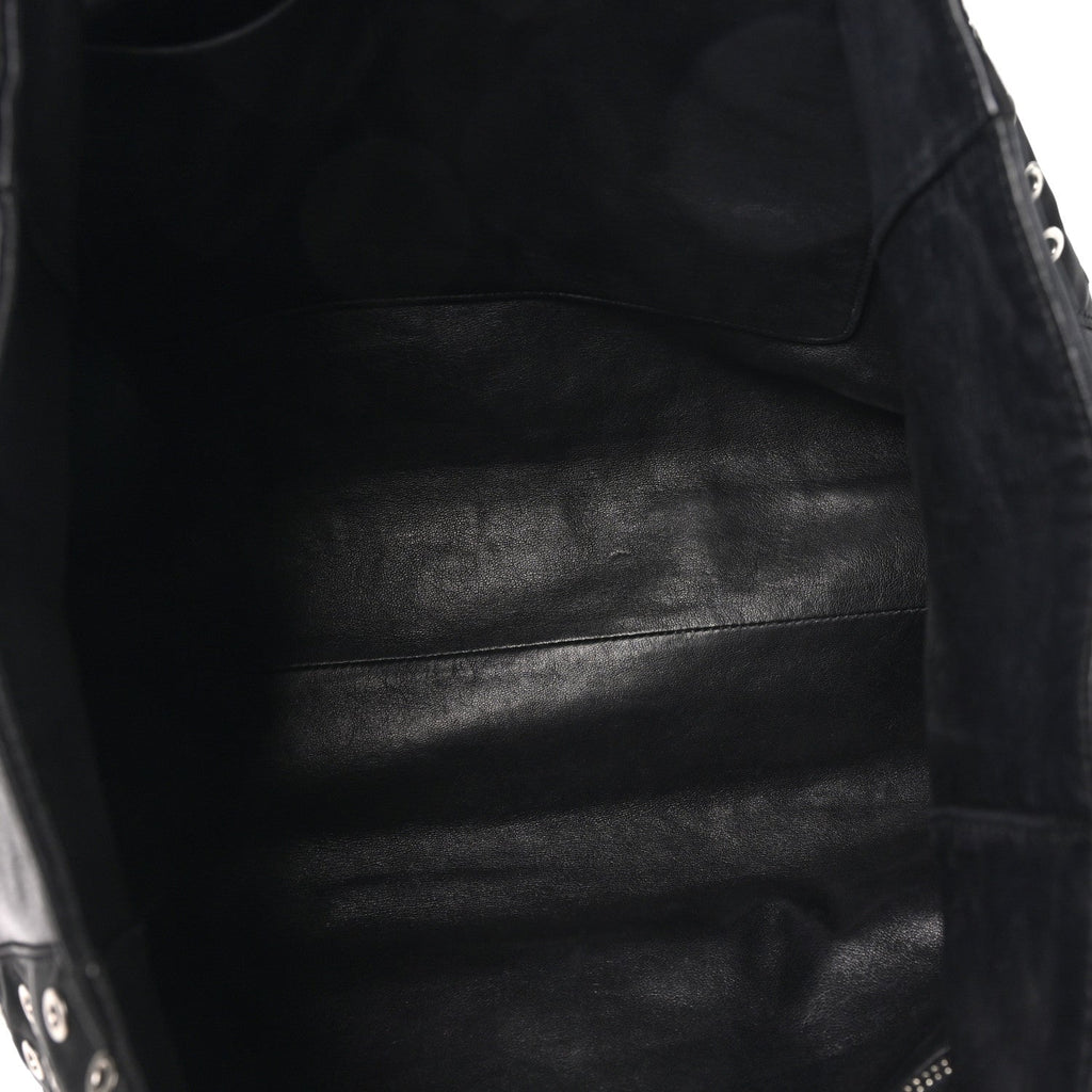 Tessuto Nylon Calfskin Grommet Tote Black