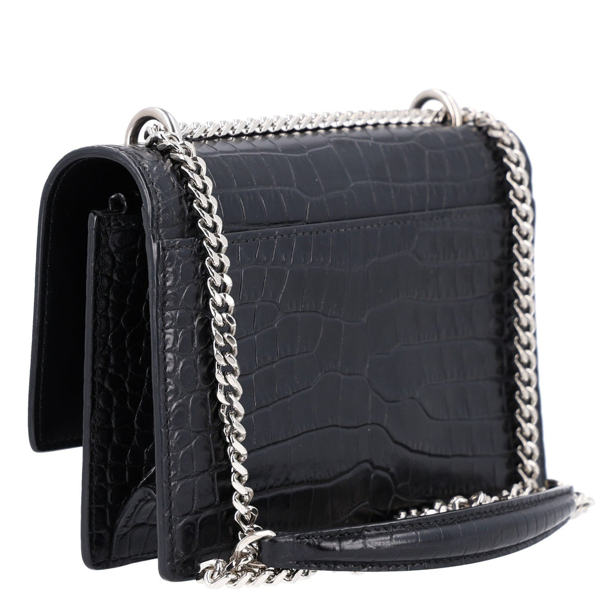 Calfskin Crocodile Embossed Monogram Sunset Chain Wallet Black