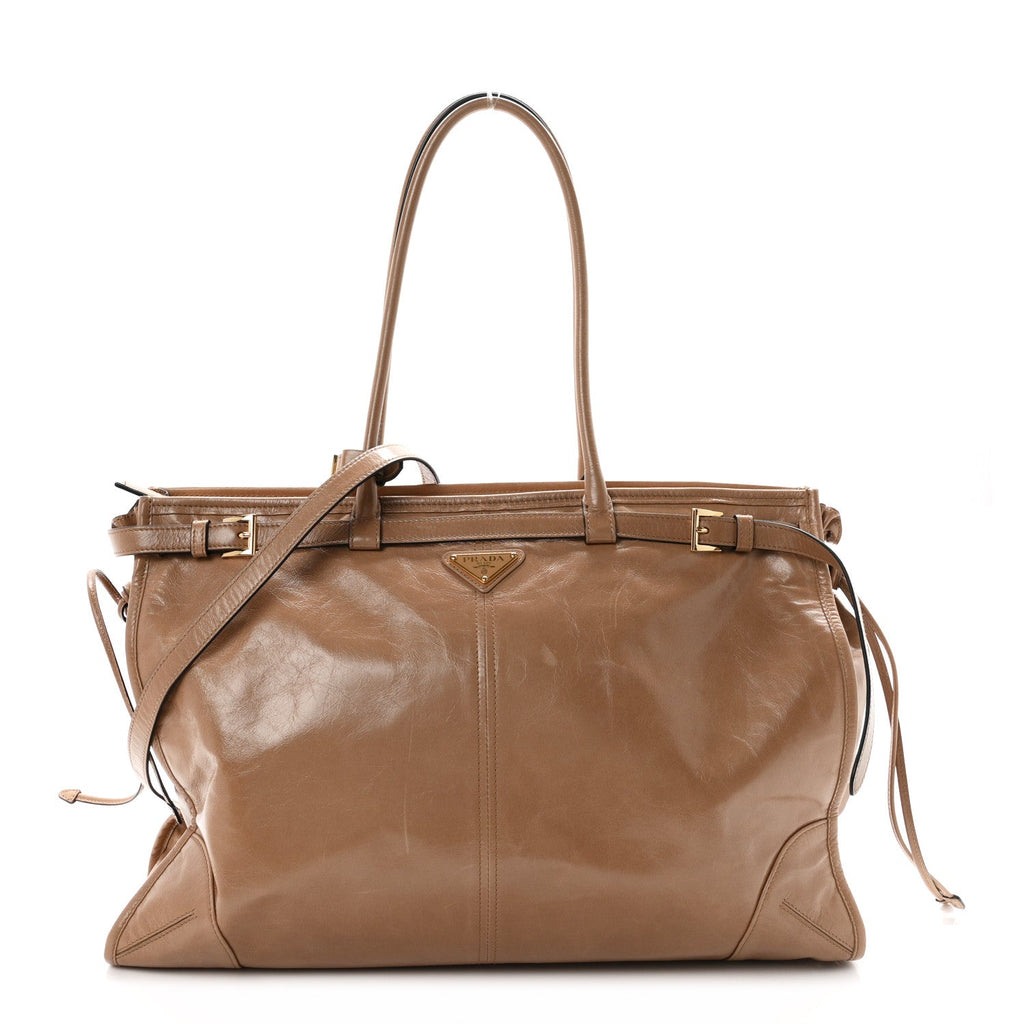 Glossy Calfskin Triangle Extra Large Bonnie Shoulder Bag Cameo