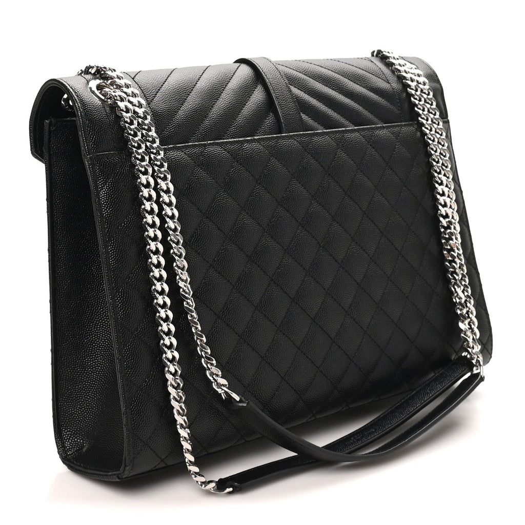 Grain De Poudre Textured Mixed Matelasse Large Triquilt Monogram Satchel Black