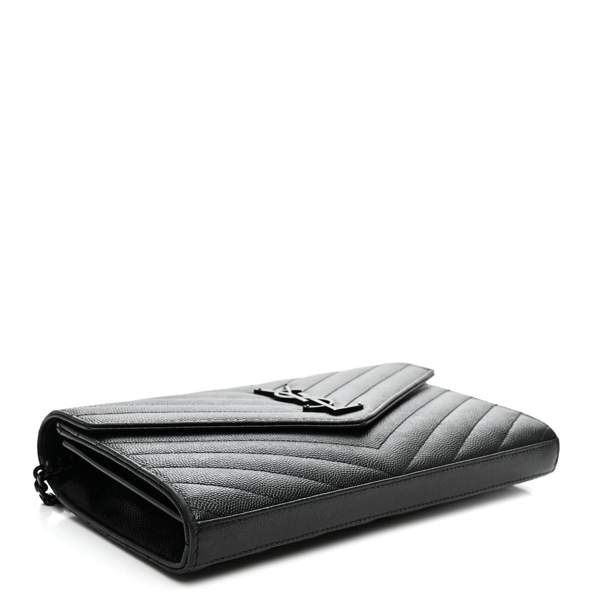 Grain De Poudre Matelasse Chevron Monogram Monochrome Chain Wallet Black