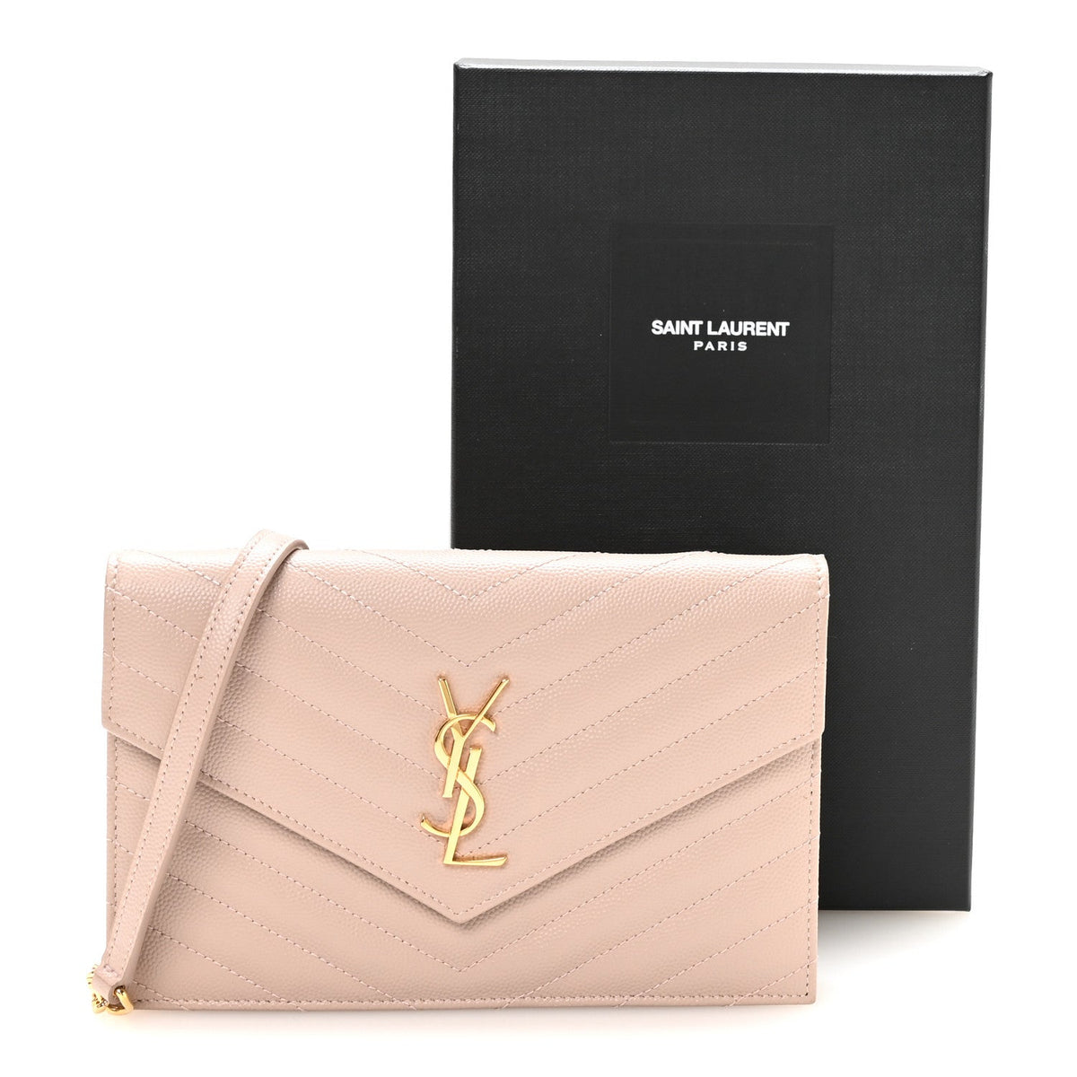 Grain De Poudre Matelasse Chevron Monogram Envelope Chain Wallet Rose Antic