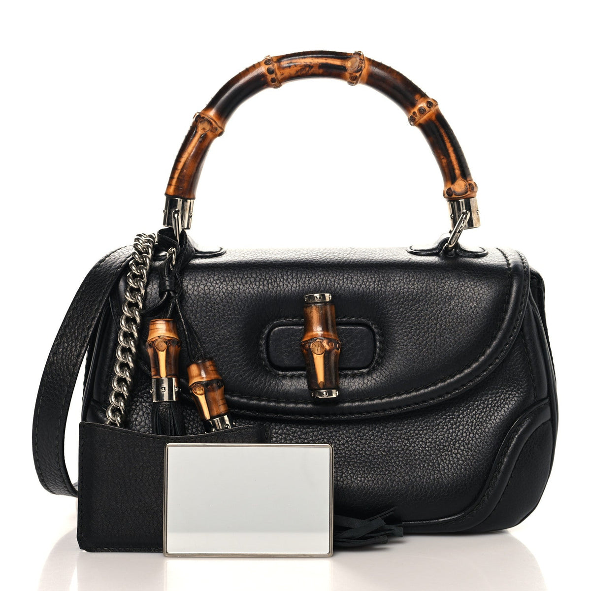 Calfskin Medium New Bamboo Top Handle Bag Black
