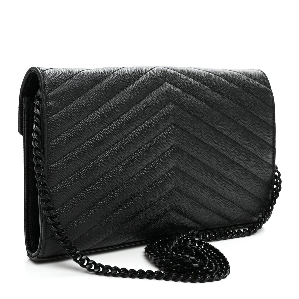 Grain De Poudre Matelasse Chevron Monogram Monochrome Chain Wallet Black