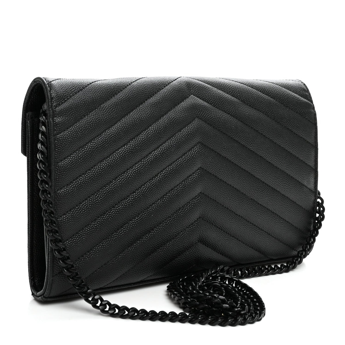 Grain De Poudre Matelasse Chevron Monogram Monochrome Chain Wallet Black