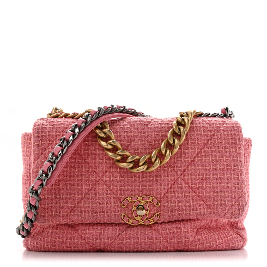 Metallic Tweed Quilted Large Chanel 19 Flap Pink