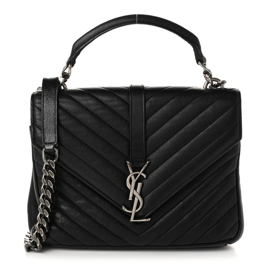 Sheepskin Matelasse Chevron Monogram Medium College Bag Black