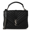 Sheepskin Matelasse Chevron Monogram Medium College Bag Black