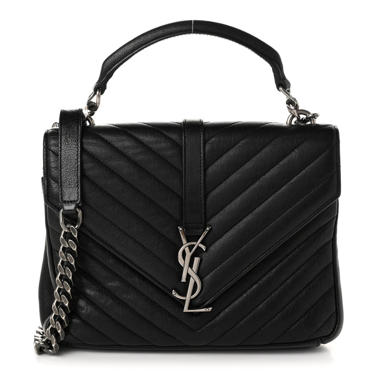 Sheepskin Matelasse Chevron Monogram Medium College Bag Black