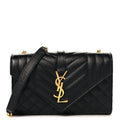 Grain De Poudre Textured Mixed Matelasse Triquilt Small Monogram Satchel Black