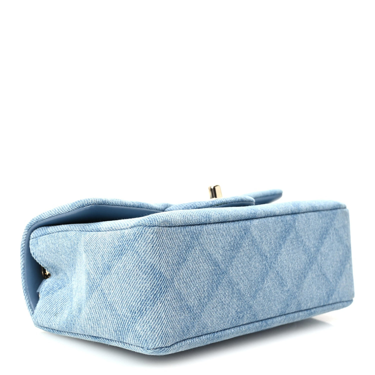 Printed Denim Quilted Mini Rectangular Flap Light Blue