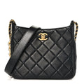 Shiny Lambskin Quilted CC Hobo Black