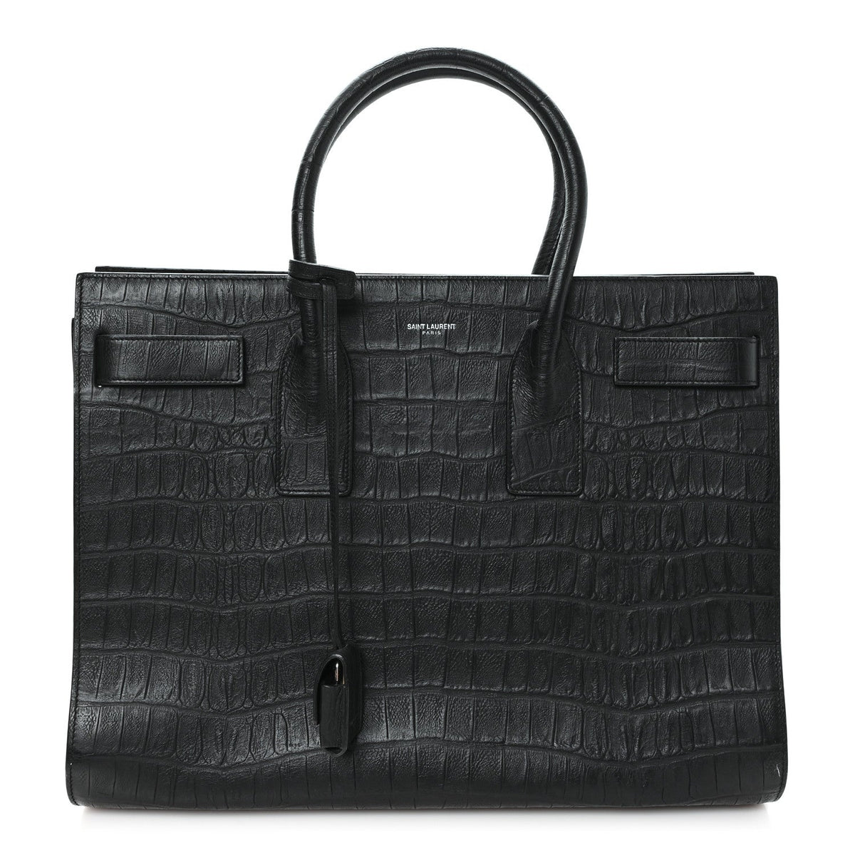 Calfskin Crocodile Embossed Large Sac De Jour Carryall Black