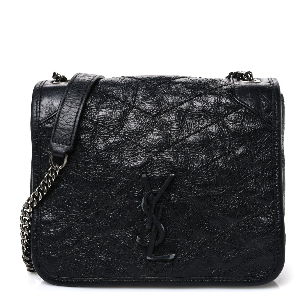 Crinkled Calfskin Matelasse Monogram Niki Chain Wallet Black