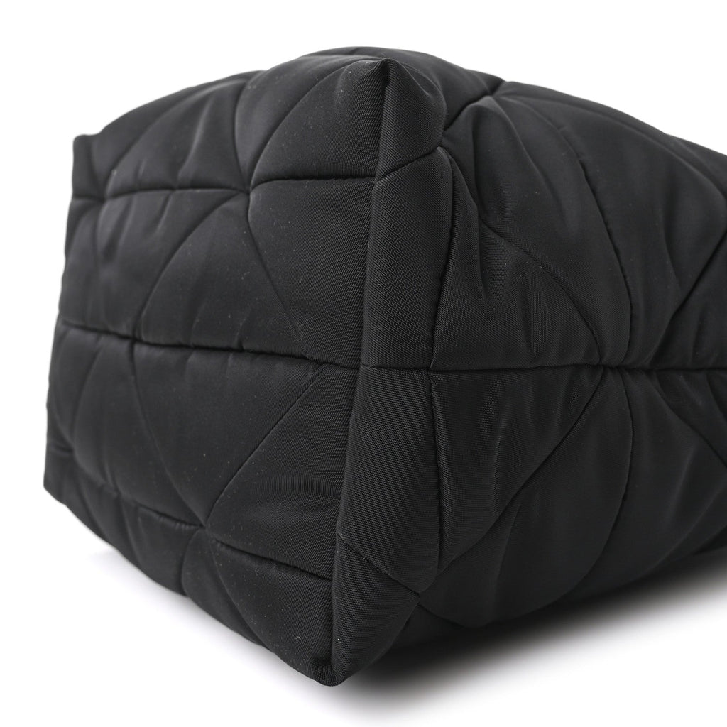 Re-Nylon Nappa Triangle Quilted Padded Double Handled Zip Pocket Tote Black