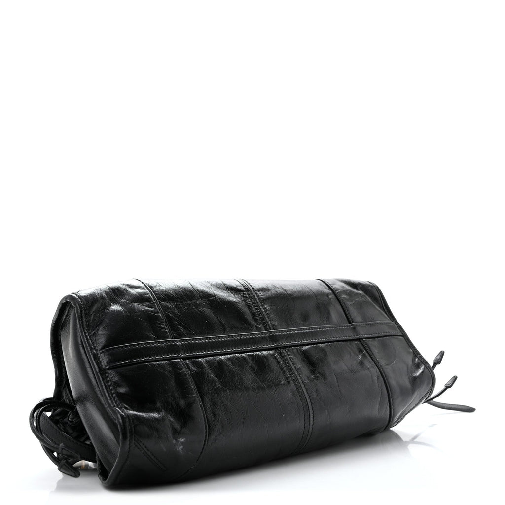 Glossy Calfskin Triangle Medium Bonnie Shoulder Bag Black