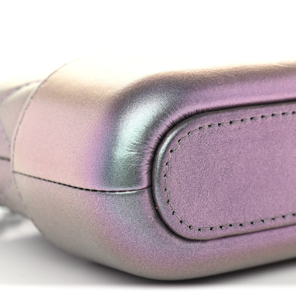 Iridescent Lambskin Calfskin Quilted Small Gabrielle Clutch With Chain Light Purple