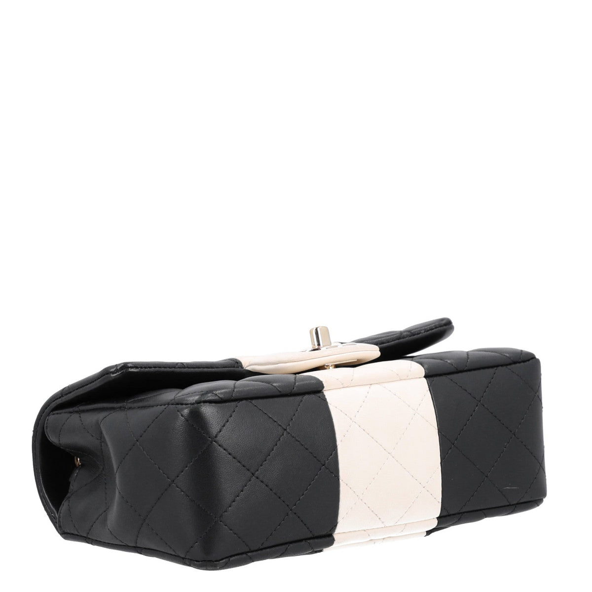 Lambskin Quilted Mini Rectangular Flap Black White