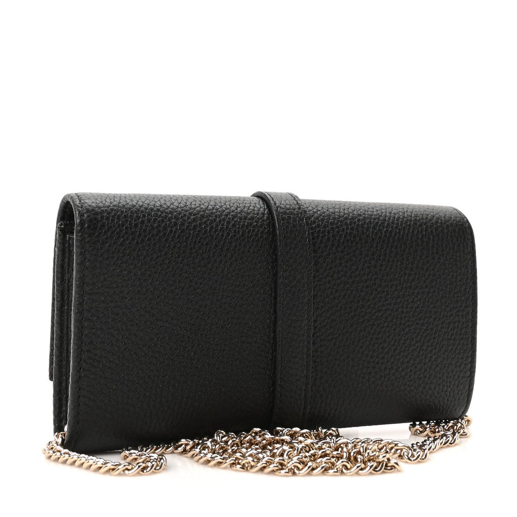 Pebbled Calfskin Jackie 1961 Chain Wallet Black