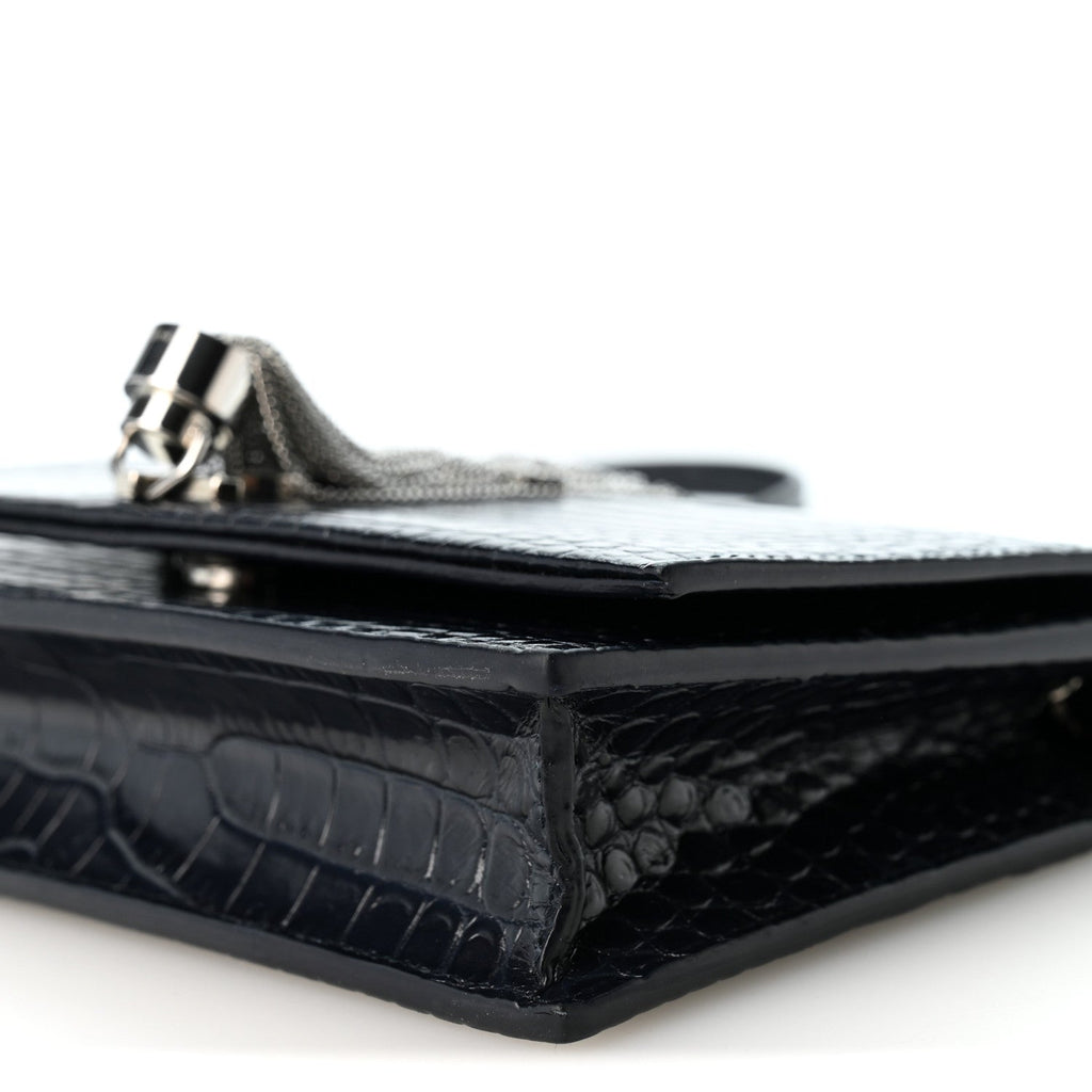 Calfskin Crocodile Embossed Kate Monogram Tassel Chain Wallet Deep Marine