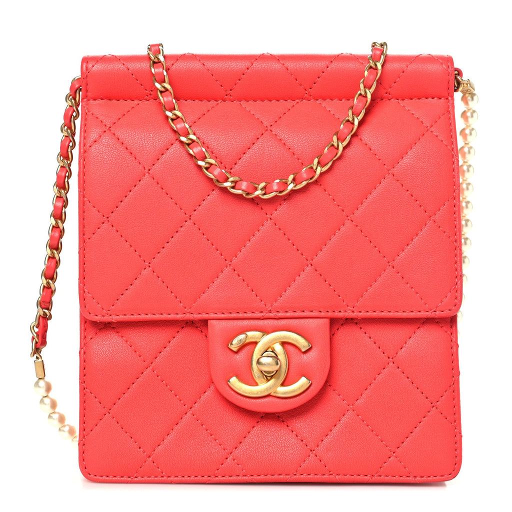 Goatskin Quilted Chic Pearls Flap Dark Pink