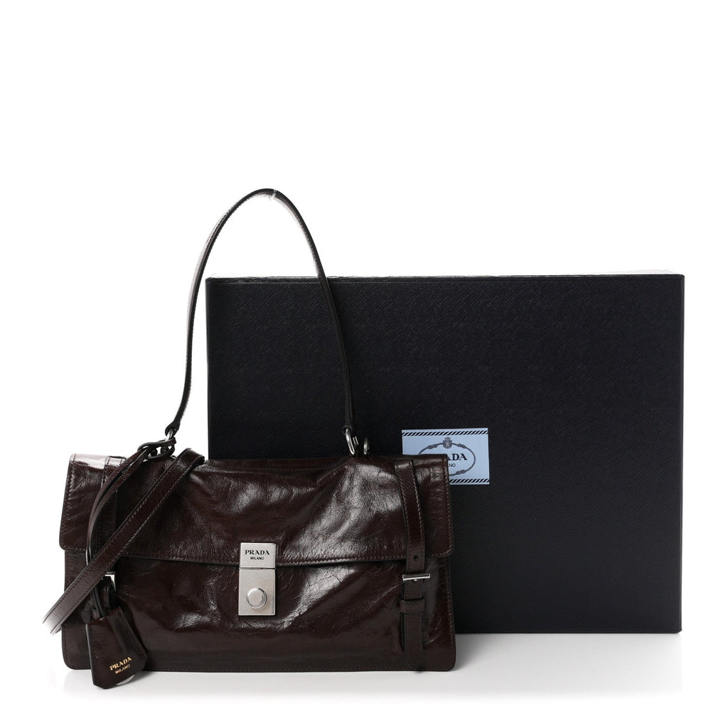 Glossy Calfskin Medium Sound Shoulder Bag Dark Brown