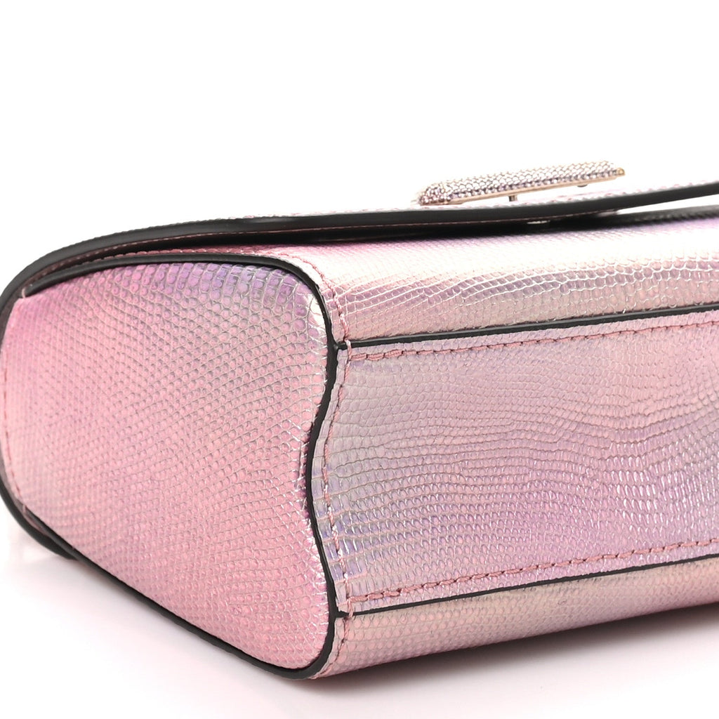 Iridescent Lizard Mini Swarovski Twist Shoulder Bag Pink