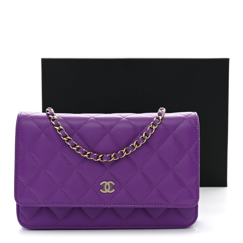 Caviar Quilted Wallet on Chain WOC Purple