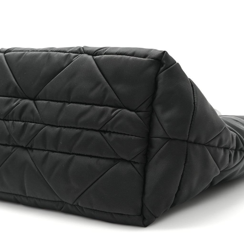 Re-Nylon Nappa Triangle Quilted Padded Small Double Handled Zip Tote Black