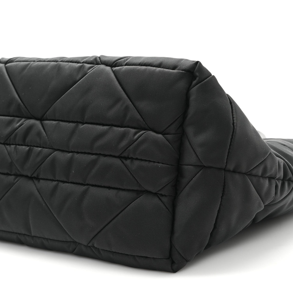 Re-Nylon Nappa Triangle Quilted Padded Small Double Handled Zip Tote Black