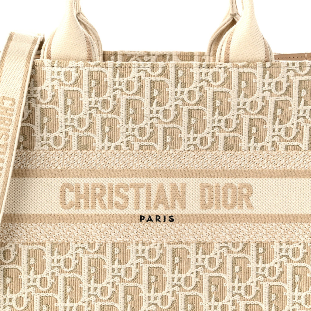 Oblique Chambray Calfskin Small Book Tote With Strap Gold Natural