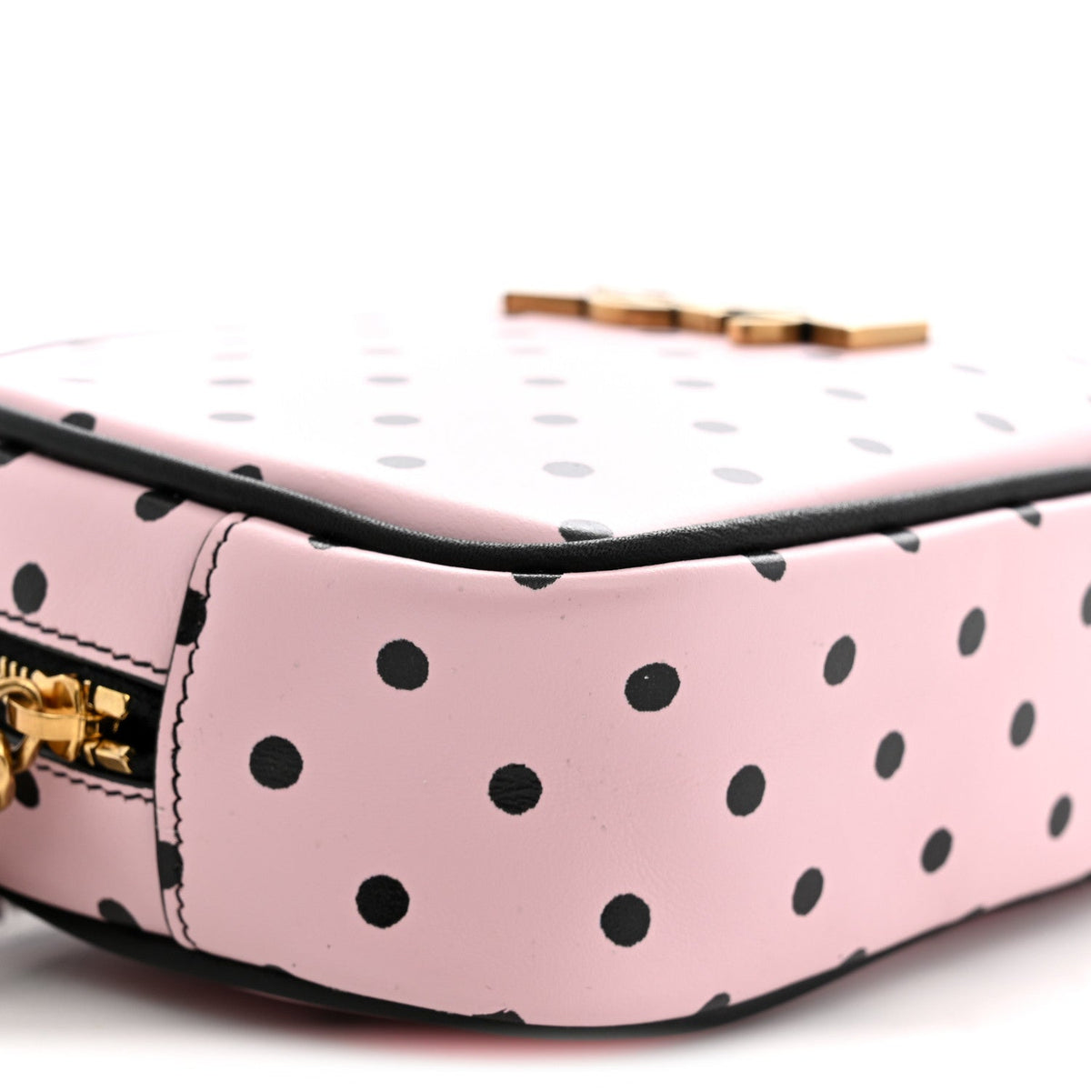 Calfskin Printed Polka Dot Mini Lou Camera Bag Pink Black