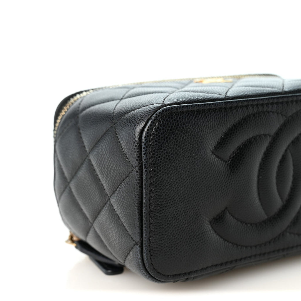 Caviar Quilted Chanel Way Top Handle Vanity Case With Chain Black