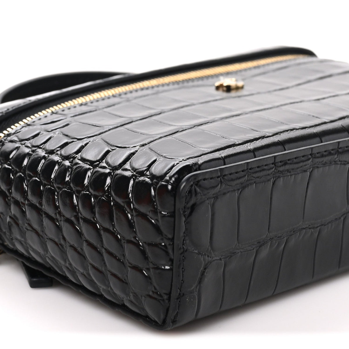 Calfskin Crocodile Embossed Crococo Exoticoco Vanity With Chain Black
