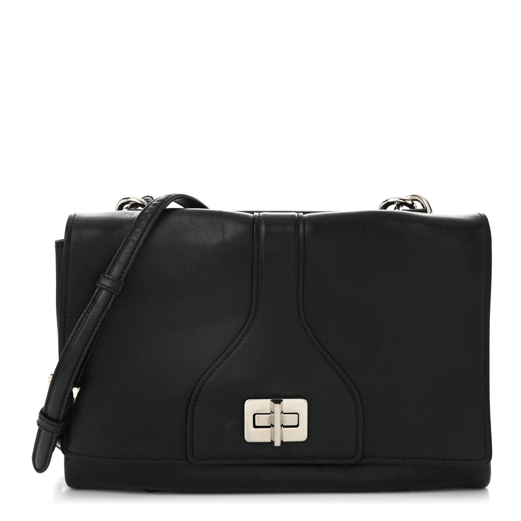 Vitello Soft Chain Flap Bag Black