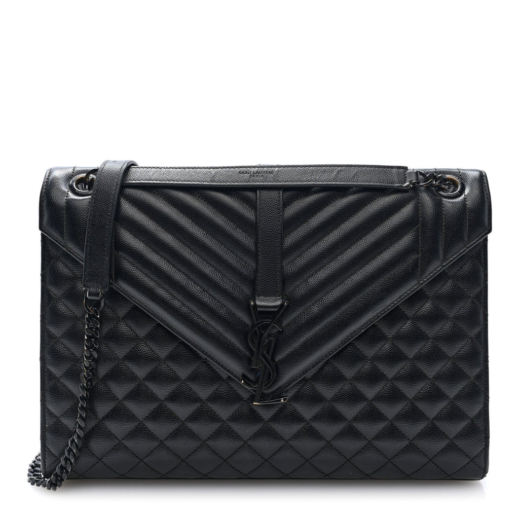 Grain De Poudre Textured Mixed Matelasse Large Triquilt Monogram Monochrome Satchel Black