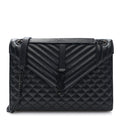 Grain De Poudre Textured Mixed Matelasse Large Triquilt Monogram Monochrome Satchel Black