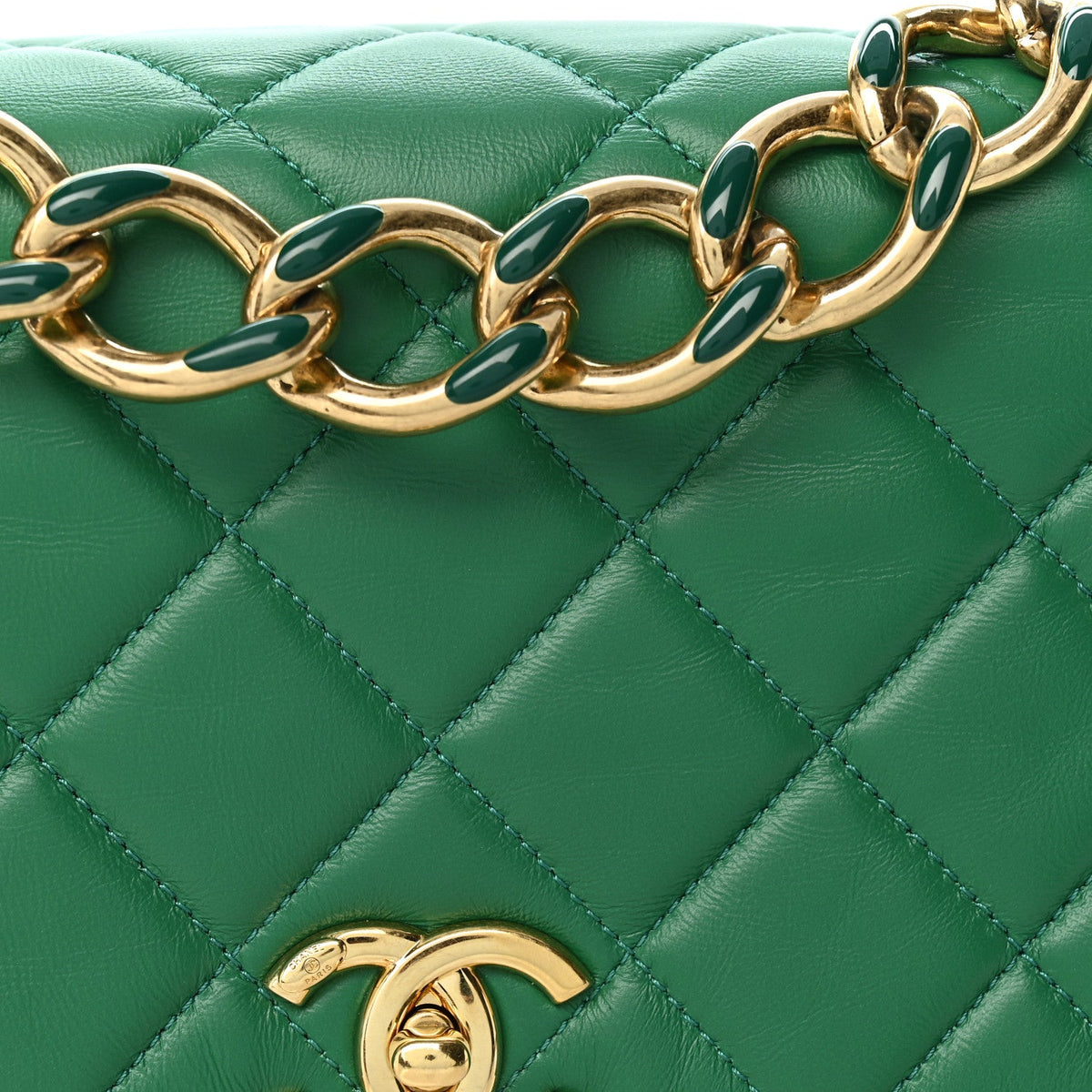 Lambskin Quilted Medium Color Match Flap Green