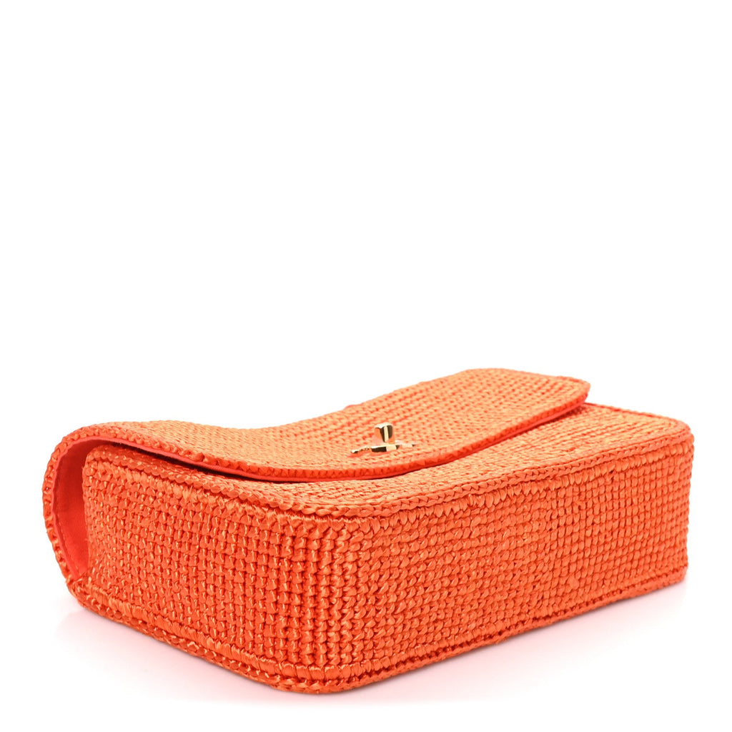 Braided Raffia Small Coco Beach Flap Bag Orange