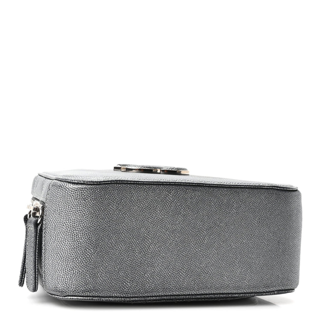 Metallic Caviar Small Coco Curve Vanity Bag Navy Blue Silver
