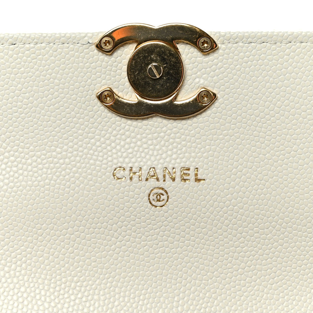 Caviar Quilted Phone Holder With Chain White