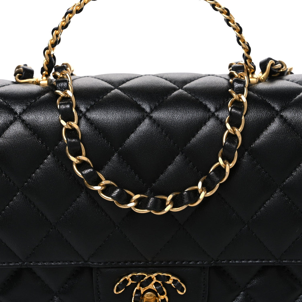 Lambskin Quilted Small Strass On Top Flap Bag Black