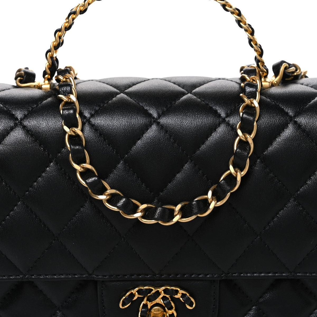 Lambskin Quilted Small Strass On Top Flap Bag Black