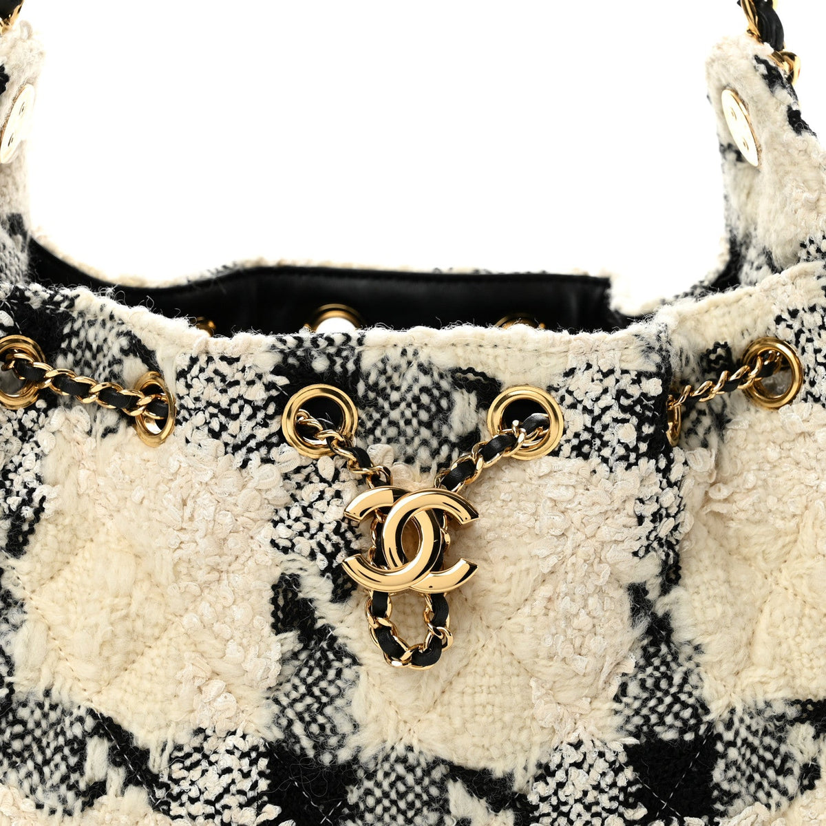 Tweed Quilted Mini Chanel 25 Handbag White Ecru Black