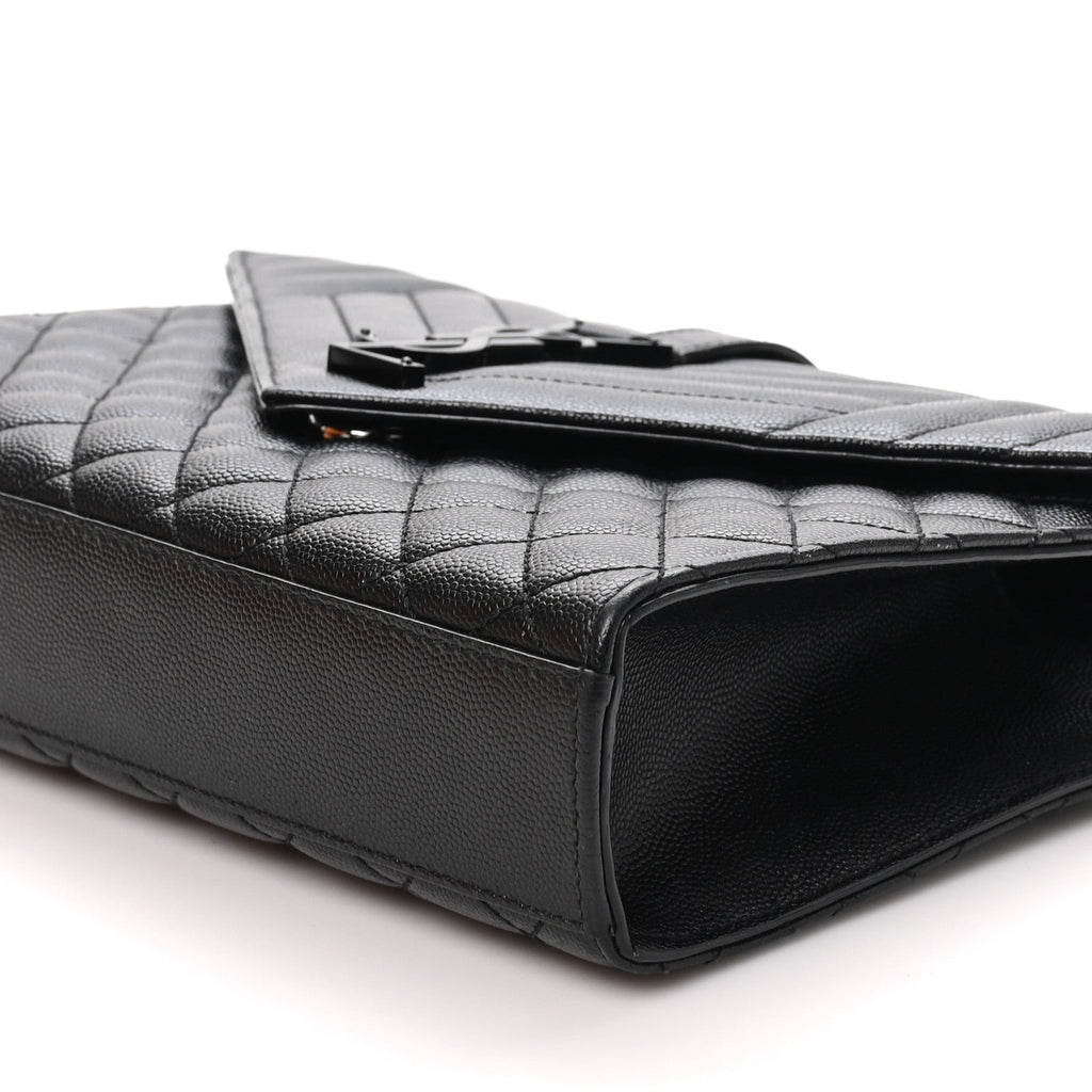 Grain De Poudre Textured Mixed Matelasse Triquilt Medium Monogram Monochrome Satchel Black