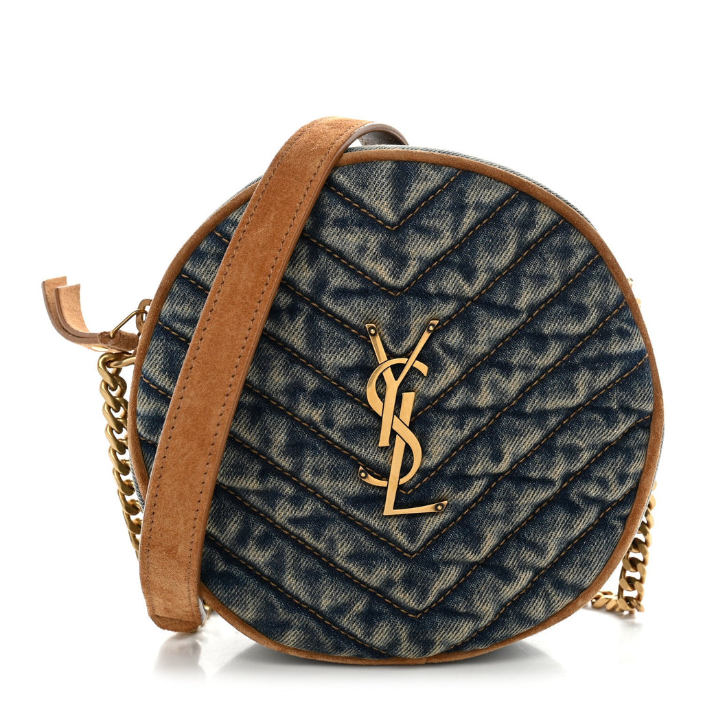 Denim Quilted Monogram Round Crossbody Bag Rodeo Blue