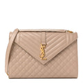 Grain De Poudre Mixed Matelasse Large Triquilt Monogram Satchel Dark Beige