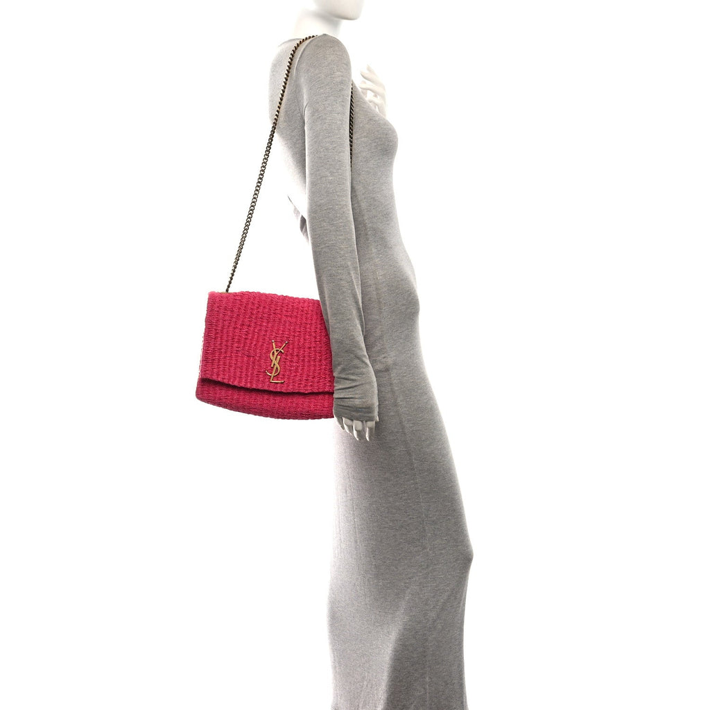 Raffia Medium Monogram Kate Satchel Pink Glow