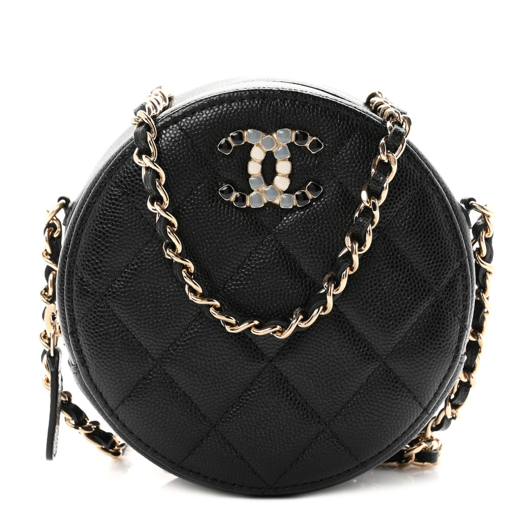 Caviar Quilted Gripoix CC Round Clutch With Chain Black