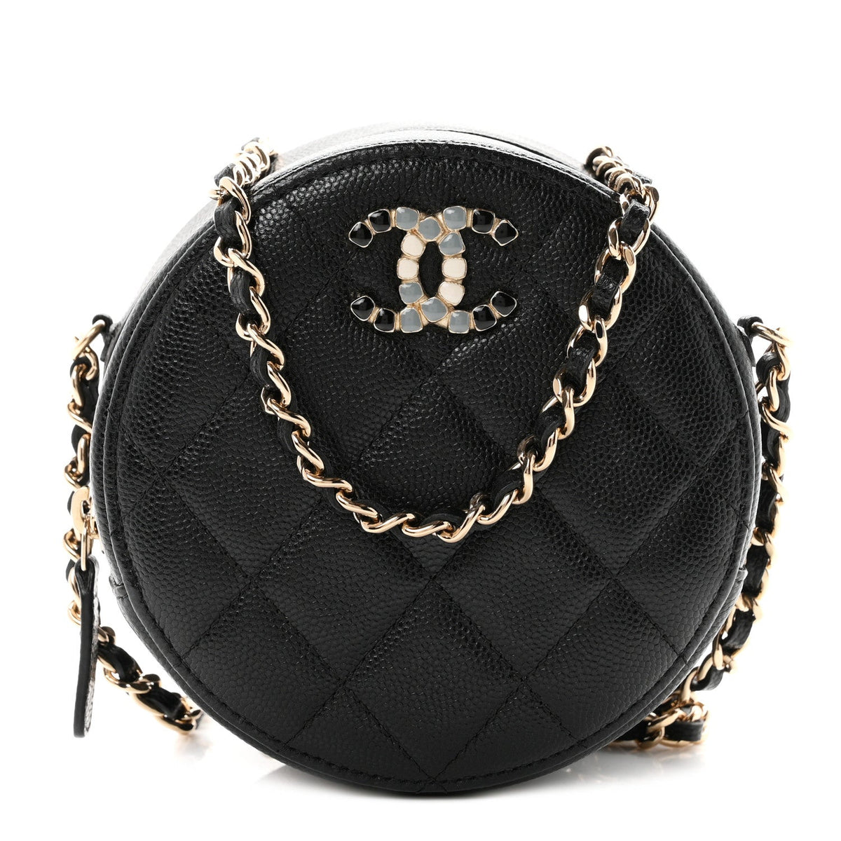 Caviar Quilted Gripoix CC Round Clutch With Chain Black